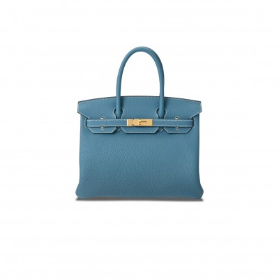 HERMÈS BIRKIN 30 DENIM BLUE GOLD BUCKLE BAG 619577 (30*20*13cm)